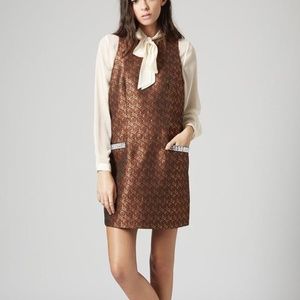 NWOT Topshop gold paisley shift dress with diamond embroidered pockets 2